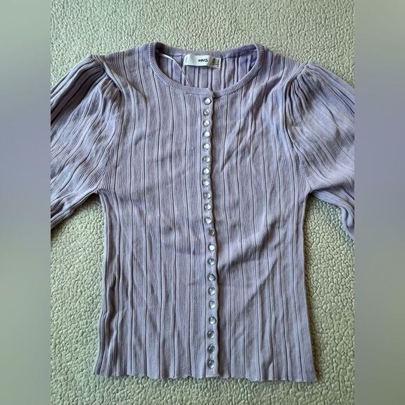MNG LILAC BUTTON DOWN PEARL BUTTONS BELL SLEEVE TOP XS WOMENS - Picture 4 of 6